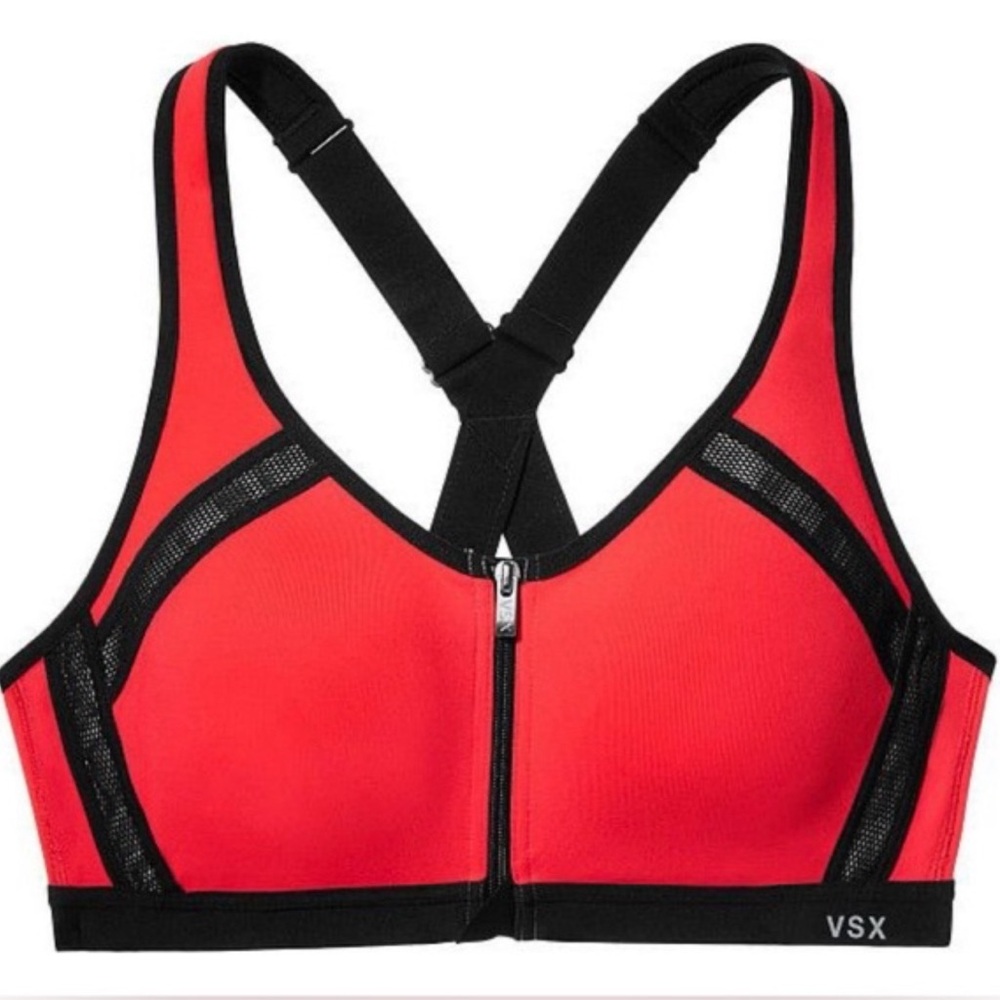 VSX Victoria’s Secret Red Front Zip Sports Bra 34C High Impact Racerback